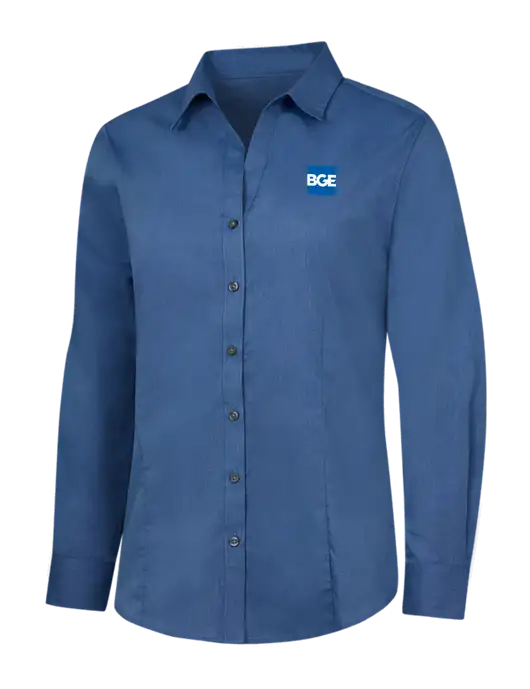Light Navy Womens Crosshatch Easy Care Shirt w/BGE Logo