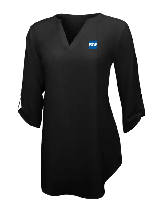 Womens Black 3/4 Sleeve Tunic Blouse w/BGE Logo
