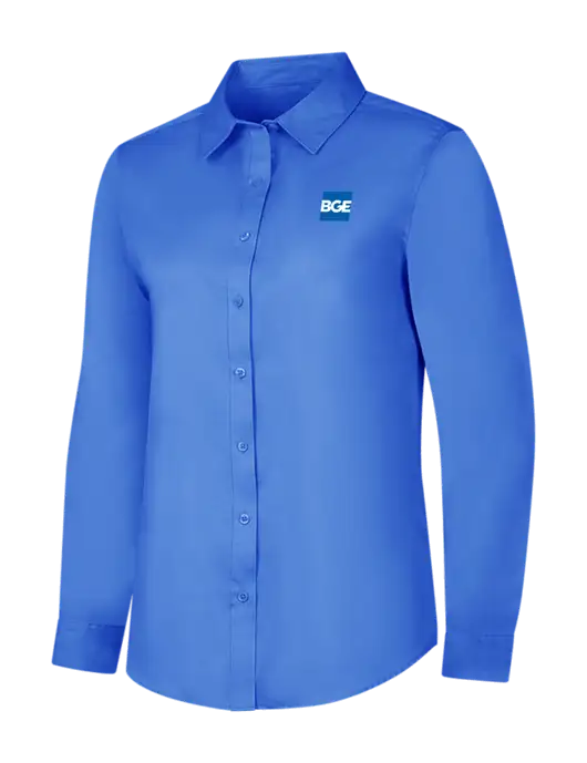Dark Carolina Blue Womens Long Sleeve Superpro React Twill Shirt w/BGE Logo