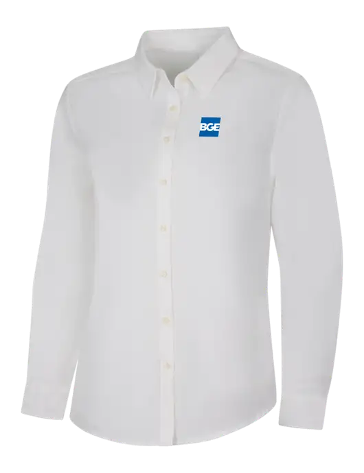 Womens White Long Sleeve Superpro React Twill Shirt w/BGE Logo