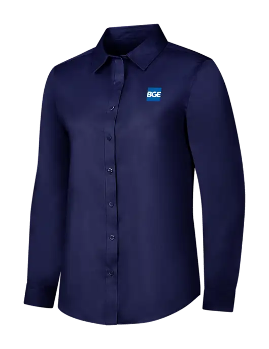 Navy Womens Long Sleeve Superpro React Twill Shirt w/BGE Logo
