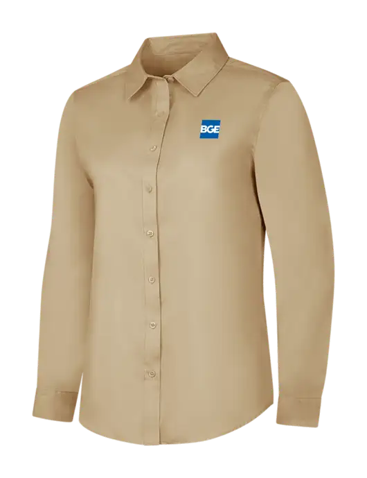 Dark Tan Womens Long Sleeve Superpro React Twill Shirt w/BGE Logo