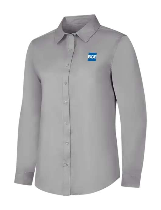 Light Grey Womens Long Sleeve Superpro React Twill Shirt w/BGE Logo