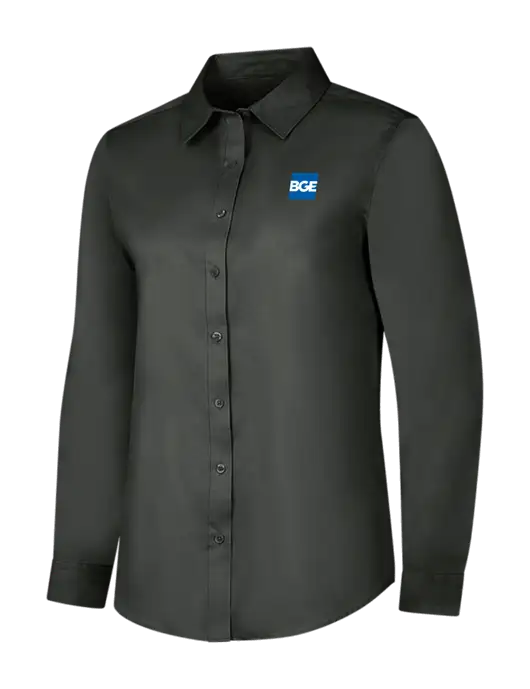 Dark Grey Womens Long Sleeve Superpro React Twill Shirt w/BGE Logo