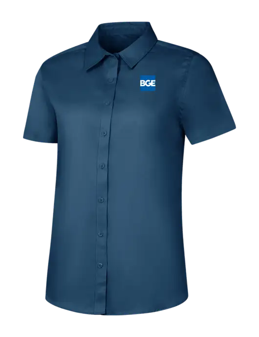 Womens Light Navy Short Sleeve Superpro React Twill Shirt w/BGE Logo