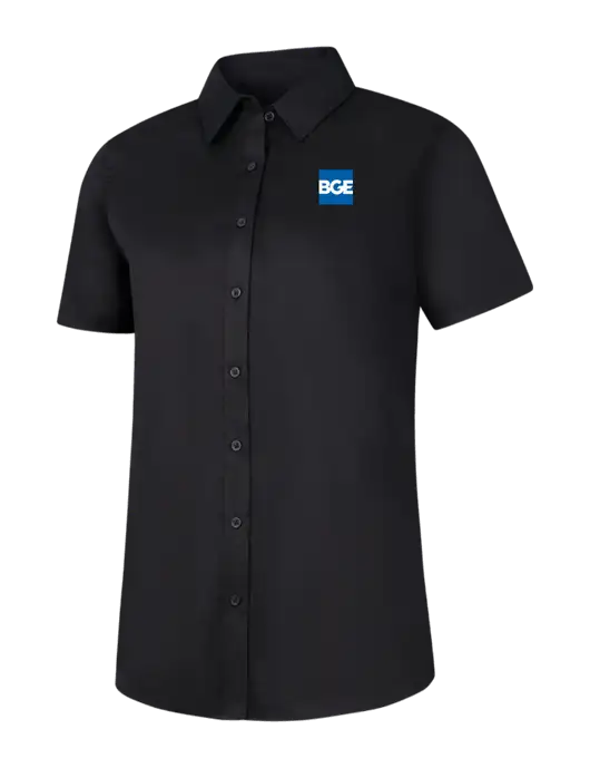 Womens Black Short Sleeve Superpro React Twill Shirt w/BGE Logo