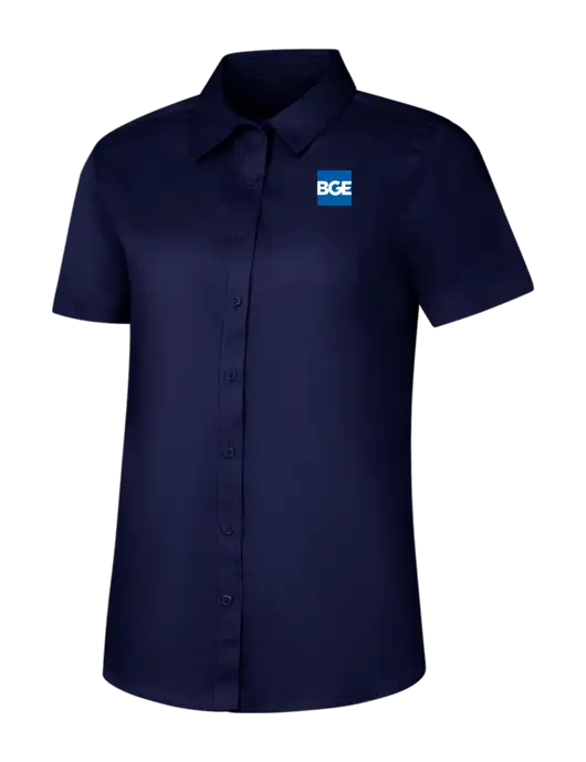 Womens Navy Short Sleeve Superpro React Twill Shirt w/BGE Logo