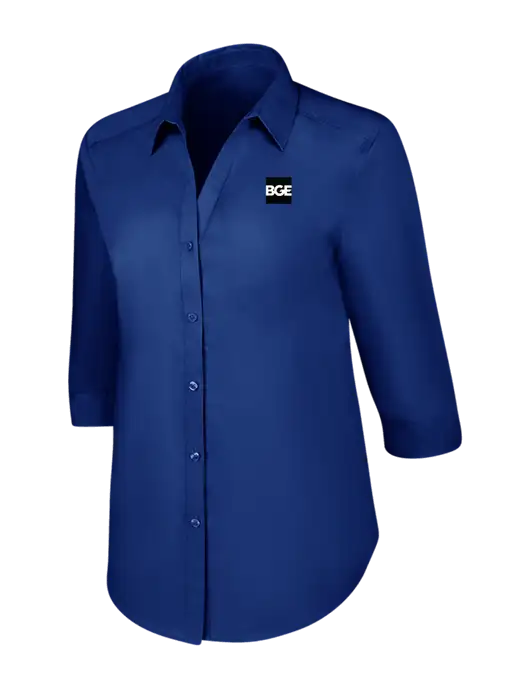 Womens Royal 3/4 Sleeve Carefree Poplin Shirt w/BGE Logo