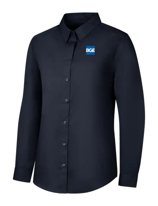 Womens River Blue Navy Long Sleeve Carefree Poplin Shirt w/BGE Logo