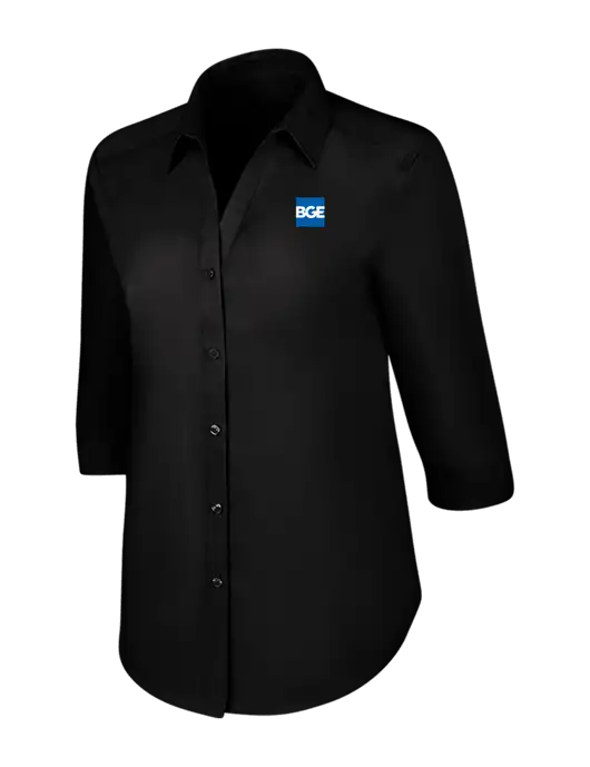 Womens Black 3/4 Sleeve Carefree Poplin Shirt w/BGE Logo