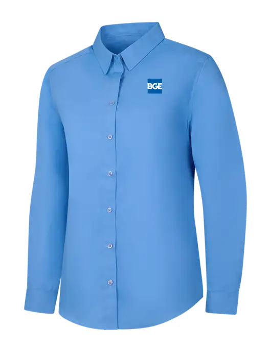 Womens Carolina Blue Long Sleeve Carefree Poplin Shirt w/BGE Logo