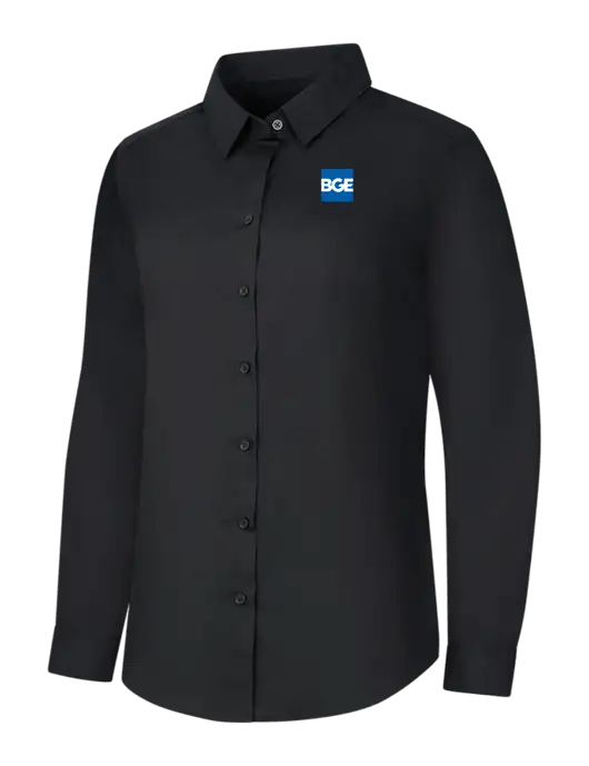 Womens Black Long Sleeve Carefree Poplin Shirt w/BGE Logo