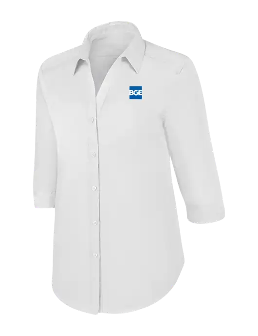 Womens White 3/4 Sleeve Carefree Poplin Shirt w/BGE Logo