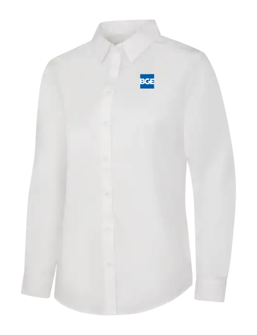 Womens White Long Sleeve Carefree Poplin Shirt w/BGE Logo