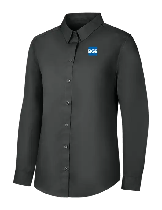 Womens Dark Grey Long Sleeve Carefree Poplin Shirt w/BGE Logo