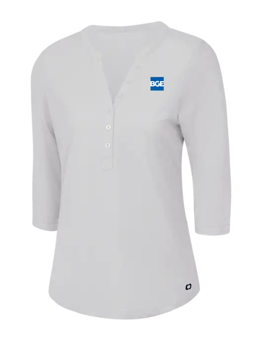 OGIO Bright White Jewel Henley w/BGE Logo