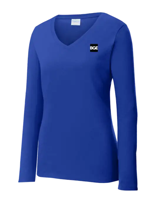 Womens  V-Neck Ring Spun Royal 4.5 oz Long Sleeve T-Shirt w/BGE Logo