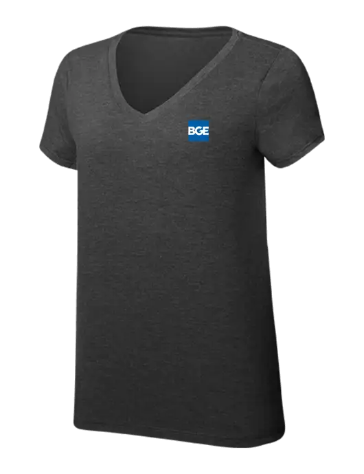 Womens Simply Soft V-Neck Black Frost 4.5oz  Poly/Combed Ring Spun Cotton T-Shirt w/BGE Logo