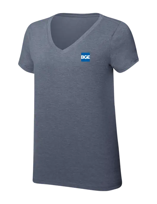 Womens Simply Soft V-Neck Navy Frost 4.5oz  Poly/Combed Ring Spun Cotton T-Shirt w/BGE Logo