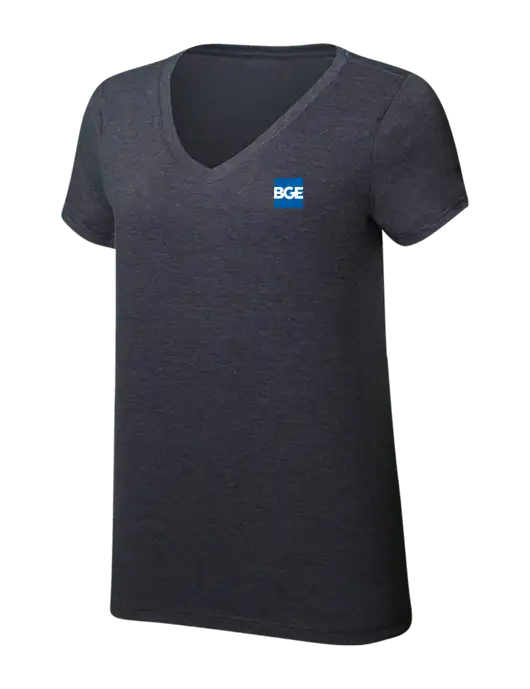 Womens Simply Soft V-Neck Heather Charcoal 4.5oz  Poly/Combed Ring Spun Cotton T-Shirt w/BGE Logo
