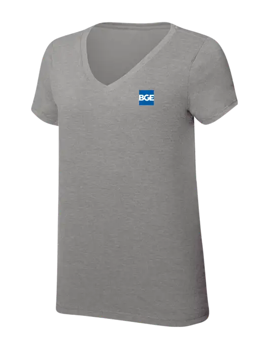 Womens Simply Soft V-Neck Grey Frost 4.5oz  Poly/Combed Ring Spun Cotton T-Shirt w/BGE Logo