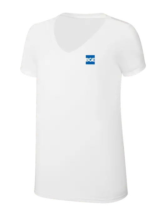 Womens Simply Soft V-Neck White 4.5oz  Poly/Combed Ring Spun Cotton T-Shirt w/BGE Logo