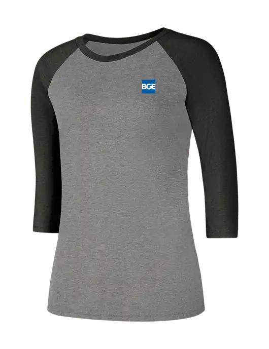 Womens Simply Soft 3/4 Sleeve Black Frost/Grey Frost Ring Spun Cotton T-Shirt w/BGE Logo