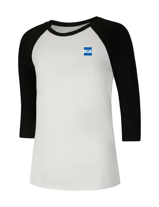Womens Simply Soft 3/4 Sleeve Black/White Ring Spun Cotton T-Shirt w/BGE Logo