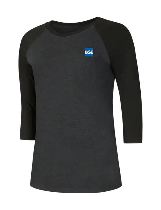 Womens Simply Soft 3/4 Sleeve Black/Black Frost Ring Spun Cotton T-Shirt w/BGE Logo