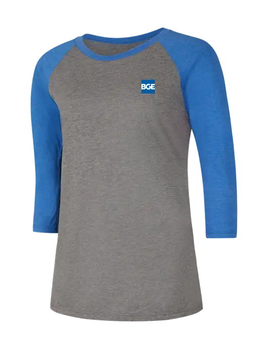 Womens Simply Soft 3/4 Sleeve Royal Frost/Grey Ring Spun Cotton T-Shirt w/BGE Logo