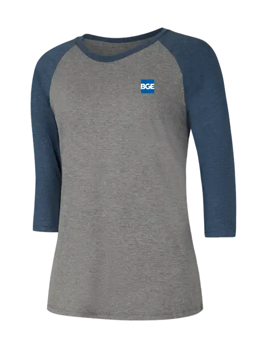 Womens Simply Soft 3/4 Sleeve Navy Frost/Grey Frost Ring Spun Cotton T-Shirt w/BGE Logo