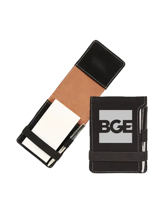Black Leatherette Mini Notepad with Pen,  3.25 x 4.75 w/BGE Logo