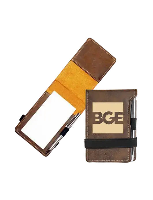 Rustic Leatherette Mini Notepad w/Pen, 3.25 x 4.75 w/BGE Logo