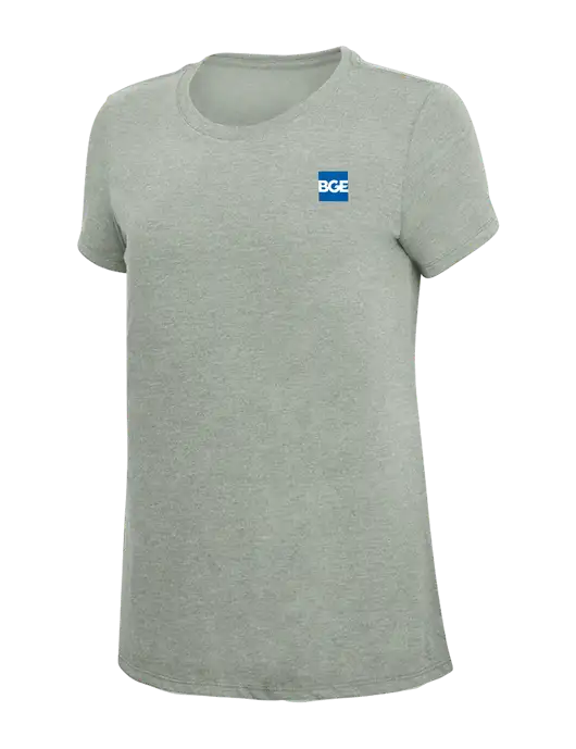 Womens Simply Soft Heathered Light Grey 4.5oz Poly/Combed Ring Spun Cotton T-Shirt w/BGE Logo