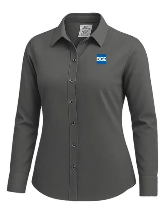 Brooks Brothers Womens Dark Grey Wrinkle-Free Stretch Nailhead Shirt w/BGE Logo