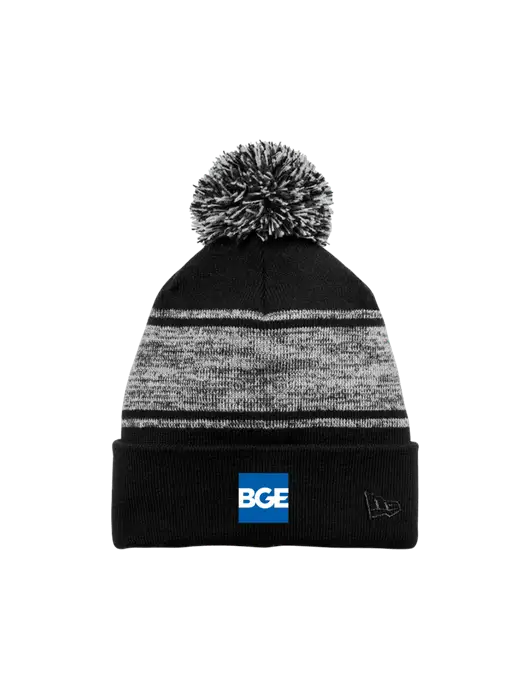 New Era Black/Charcoal Knit Chilled Pom Beanie w/BGE Logo