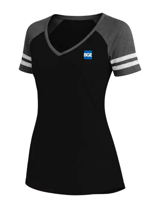 Womens Black/Charcoal Heather V-Neck Game Tee w/BGE Logo