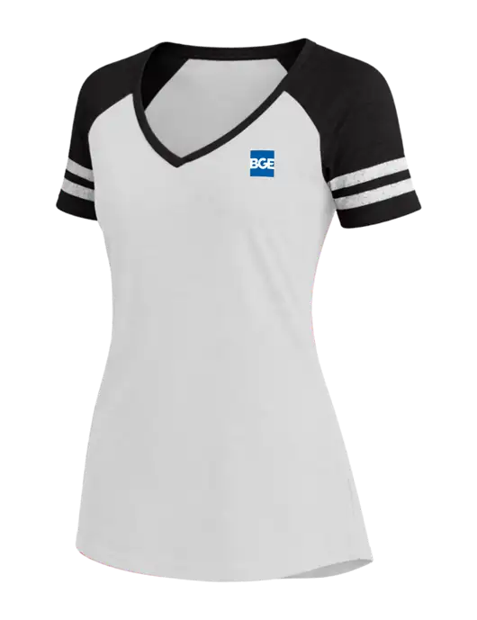 Womens White/Black V-Neck Game Tee w/BGE Logo