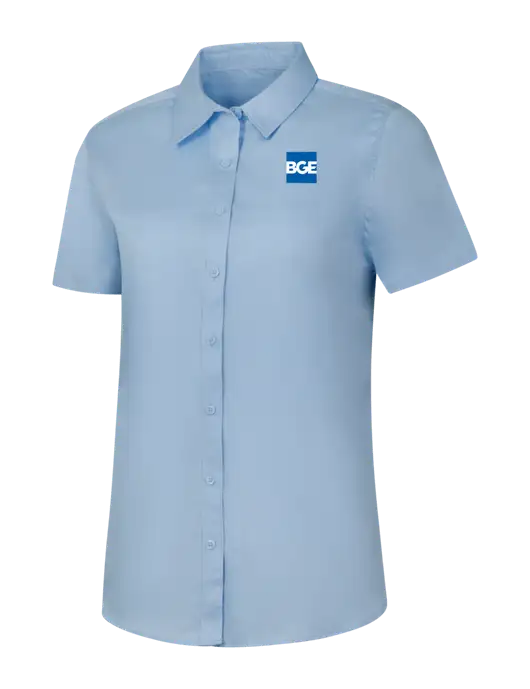 Womens Light Blue Short Sleeve Superpro React Twill Shirt w/BGE Logo