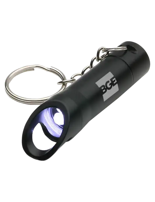 Black Pocket LED Flashlight with Bottle Opener & Keychain w/BGE Logo