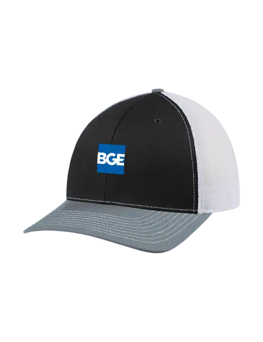 Richardson Adjustable Snapback Original 112 Trucker Cap Black/Light Heather Grey/White Mesh w/BGE Logo