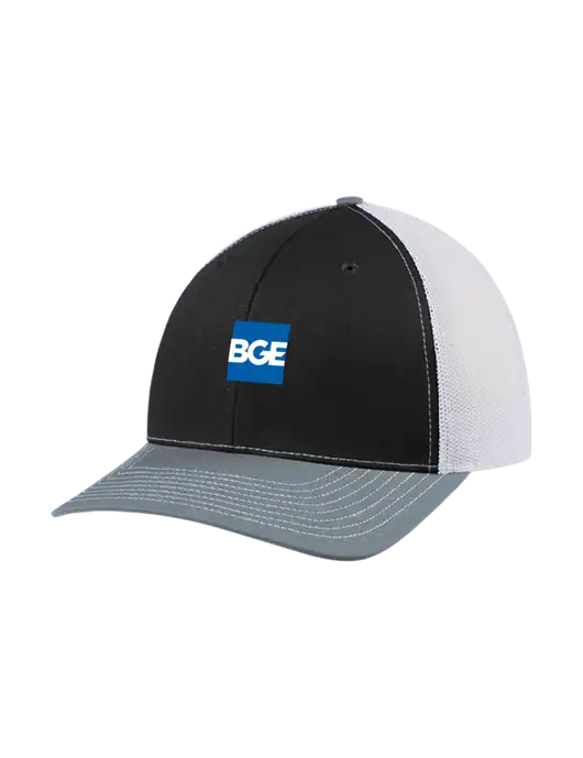 Richardson Adjustable Snapback Original 112 Trucker Cap Black/Light Heather Grey/White Mesh w/BGE Logo