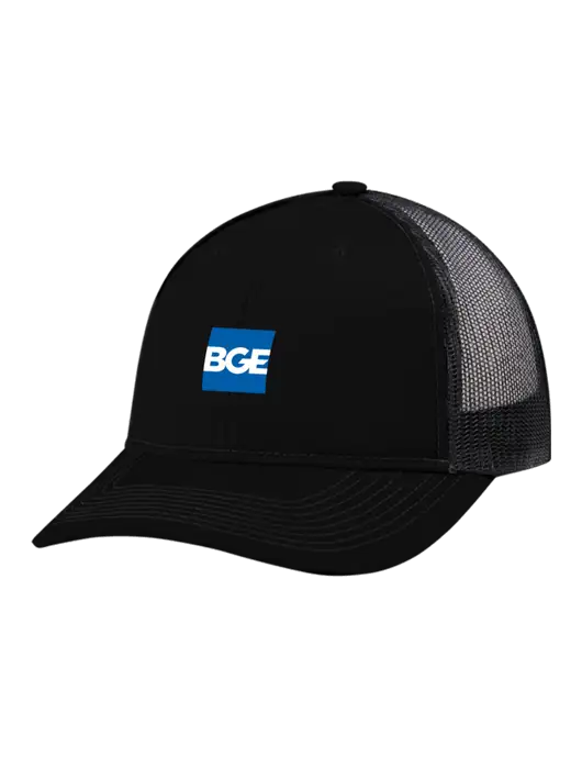 Snapback Ponytail Trucker Cap Black w/Black Mesh w/BGE Logo