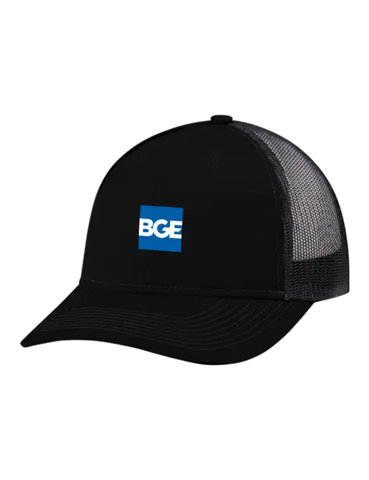 Snapback Ponytail Trucker Cap Black w/Black Mesh w/BGE Logo