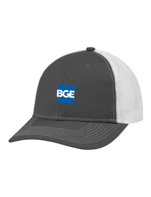 Snapback Ponytail Trucker Cap Dark Grey w/White Mesh w/BGE Logo