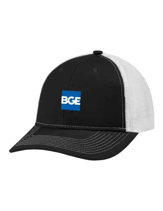 Snapback Ponytail Trucker Cap Black w/White Mesh w/BGE Logo