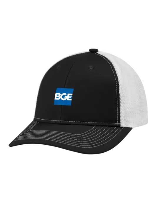 Snapback Ponytail Trucker Cap Black w/White Mesh w/BGE Logo