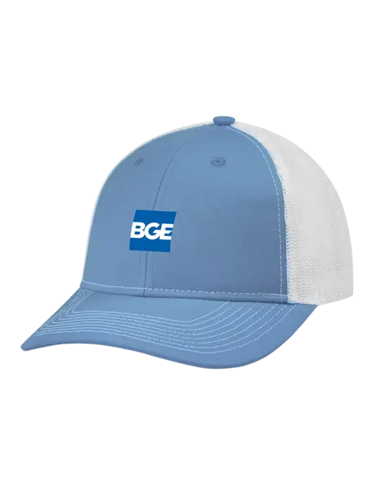 Snapback Ponytail Trucker Cap Carolina Blue w/White Mesh w/BGE Logo