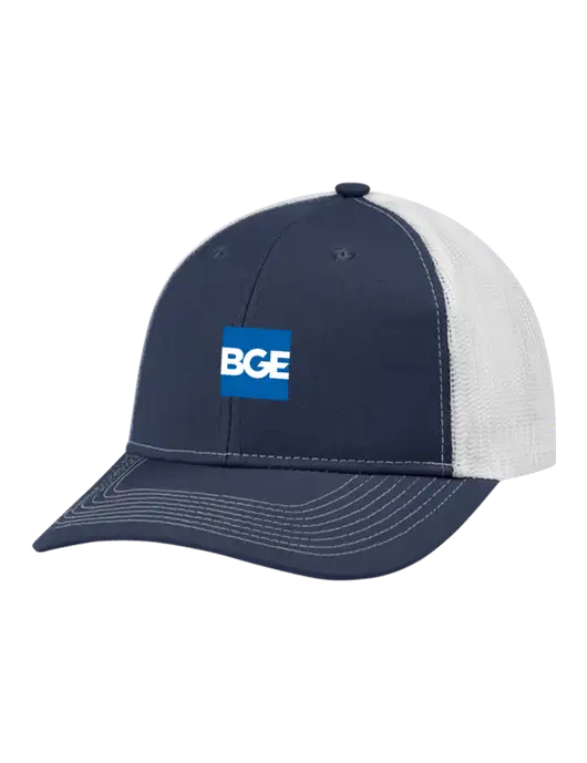 Snapback Ponytail Trucker Cap Navy w/White Mesh w/BGE Logo