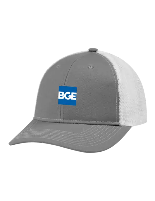 Snapback Ponytail Trucker Cap Light Medium Heather Grey w/White Mesh w/BGE Logo